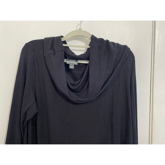Nomadic Traders Tunic Sweater Large Black Cowl Neck Minimalist Lagenlook Cozy - Picture 2 of 6